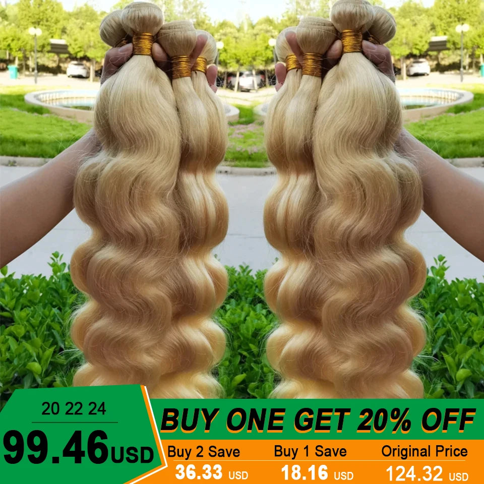 613 Blonde Bundles Virgin Human Hair 10-30 Inch Body Wave Human Hair Bundles Honey Blonde 1 2 3 4 Bundles Cheap Remy Human Hair