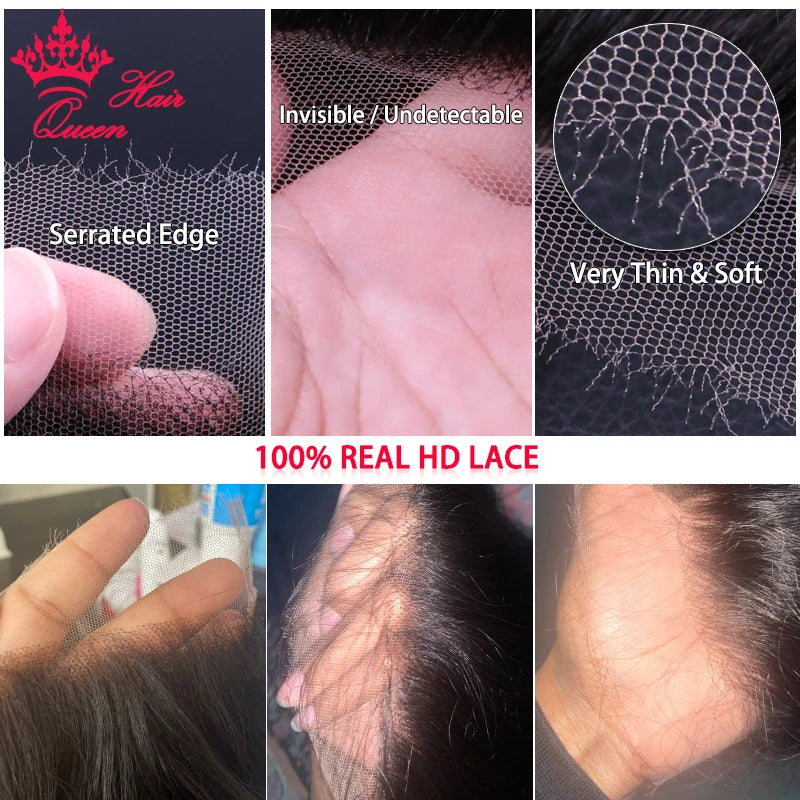 Real HD Lace 13x6 13x4 Frontal 4x4 5x5 6x6 7x7 Closure Body Wave / Straight Pre Plucked Small Knots Human Raw Hair Queen Hair