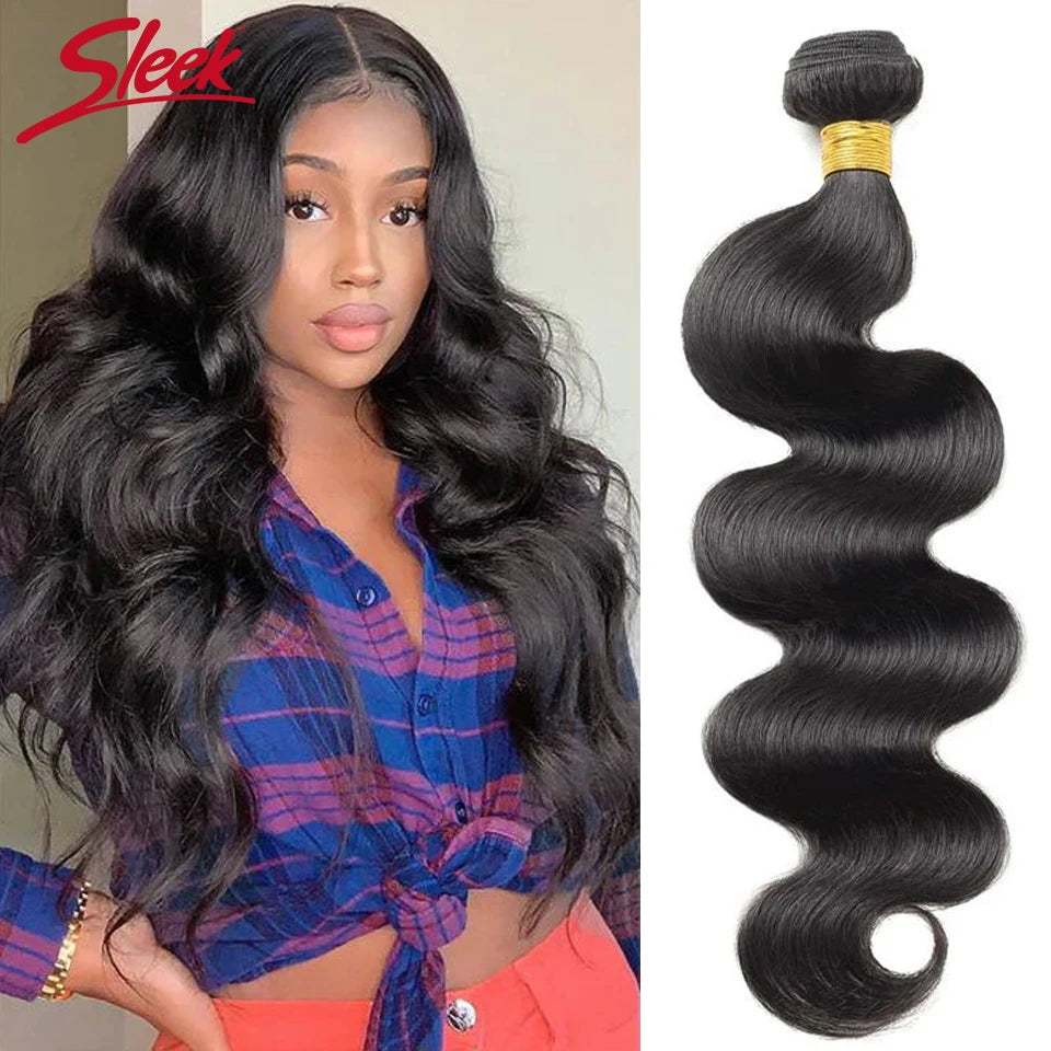 Sleek Body Wave Bundles Peruvian Hair Weave Bundles 1/3/4 PCS Human Hair Bundles Natural 8 To 32 34 36 Inch Remy Hair Extensions