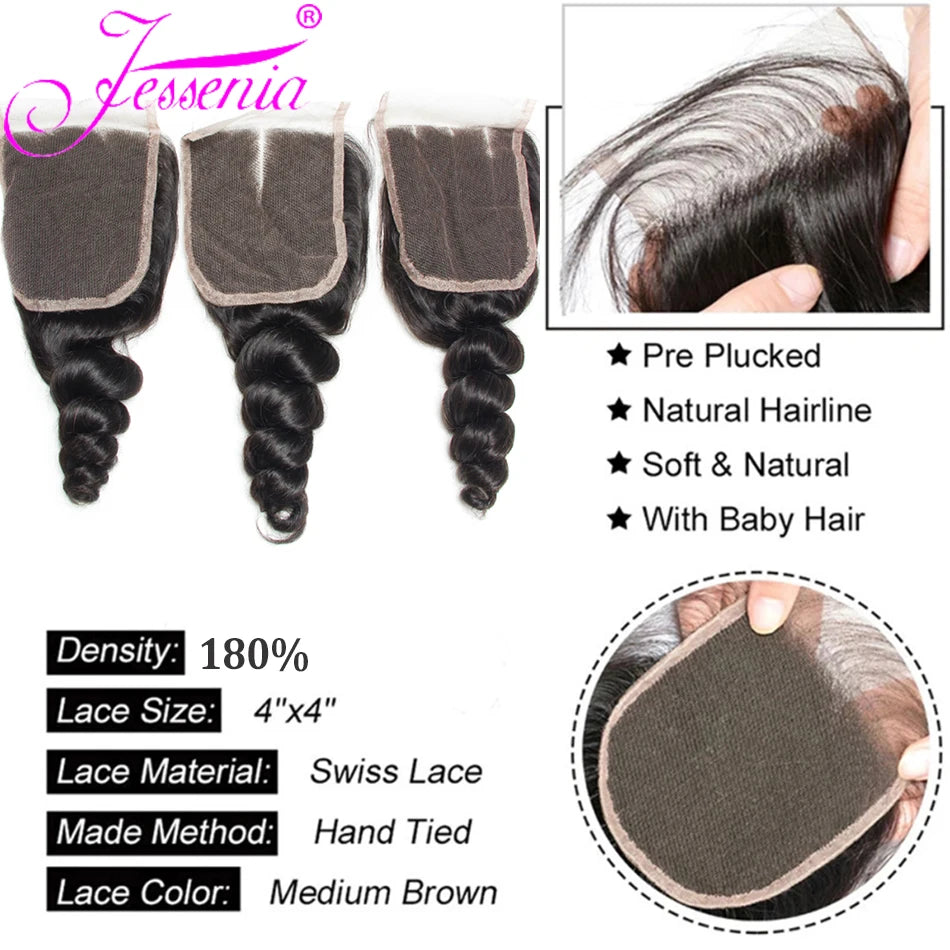 Human Hair Weave Bundles 12A Brazilian Loose Wave Bundles With HD Lace Closure 3/4 Bundles Deal Sale Human Hair With Frontal