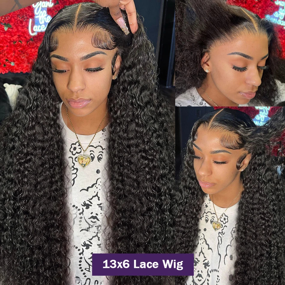 HD 13X6  Transparent Deep Water Wave Curly Lace Frontal Wigs For Black Women 30 34 40 Inch13X4 Front Human Hair Wig Glueless Wig