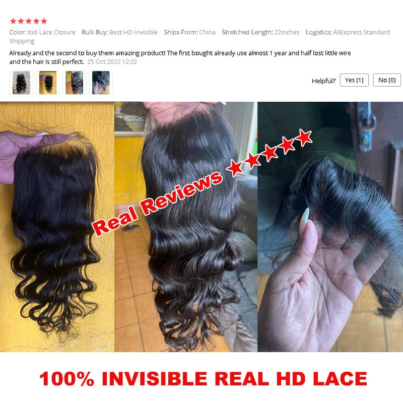 Real HD Invisible 13x6 13x4 7x7 6x6 5x5 4x4 Pre Plucked Lace Closure 100% Virgin Human Raw Hair HD Lace Frontal Queen Hair