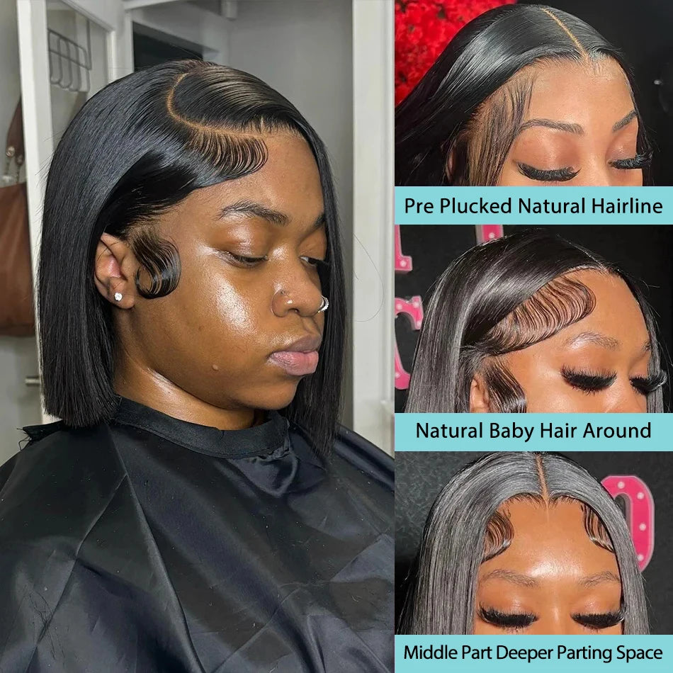 250% Straight Short Bob 13x4 Lace Frontal Human Hair Wigs 13x6 HD Transparent Lace Front Wig 5x5 Closure Glueless Wig For Women