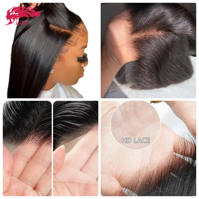 Ali Queen Hair Products 4x4 5x5 6x6 7x7 HD Lace Closure Invisible Melt Skin Full Frontal 13x6 13x4 Indian Virgin Hair