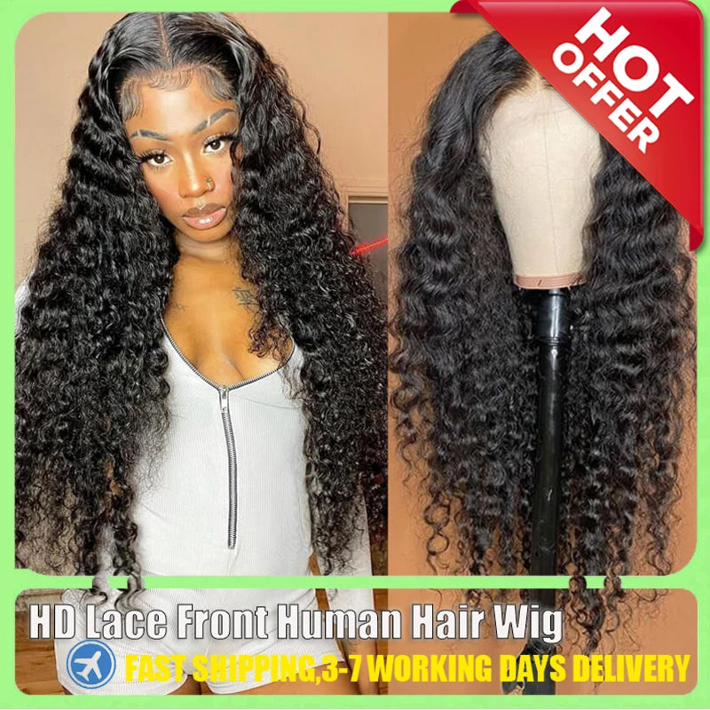 Deep Wave 13x6 HD Lace Frontal Wig Brazilian 30 32 36Inch Transparent 13x4 Curly Lace Frontal Human Hair Wigs For Black Women