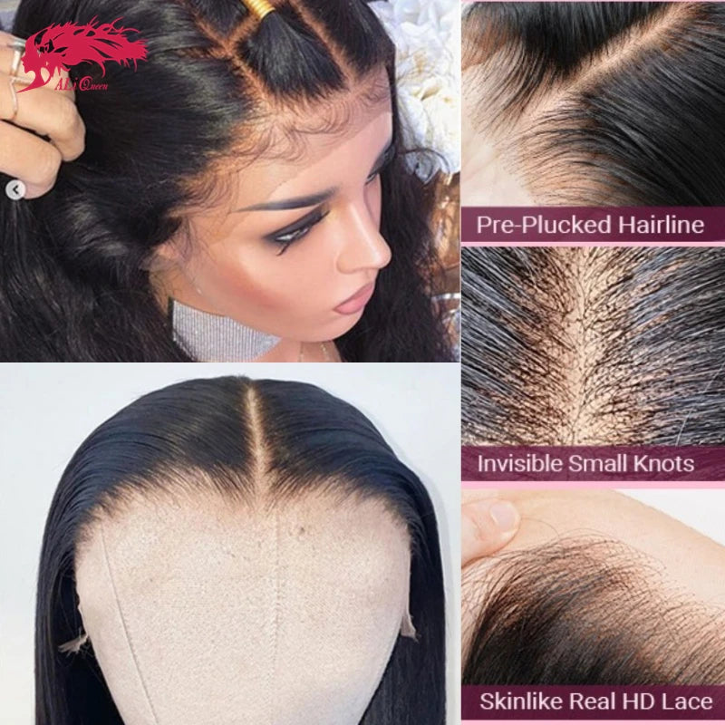 Ali Queen Hair Products 4x4 5x5 6x6 7x7 HD Lace Closure Invisible Melt Skin Full Frontal 13x6 13x4 Indian Virgin Hair