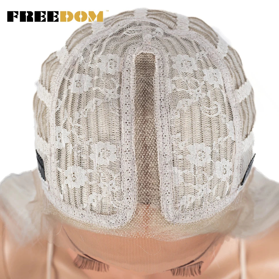 FREEDOM Synthetic Lace Wig Short Bob Straight Middle Part Lace Wigs Blue White Pink Purple Ombre Color Cosplay Wigs For Wome