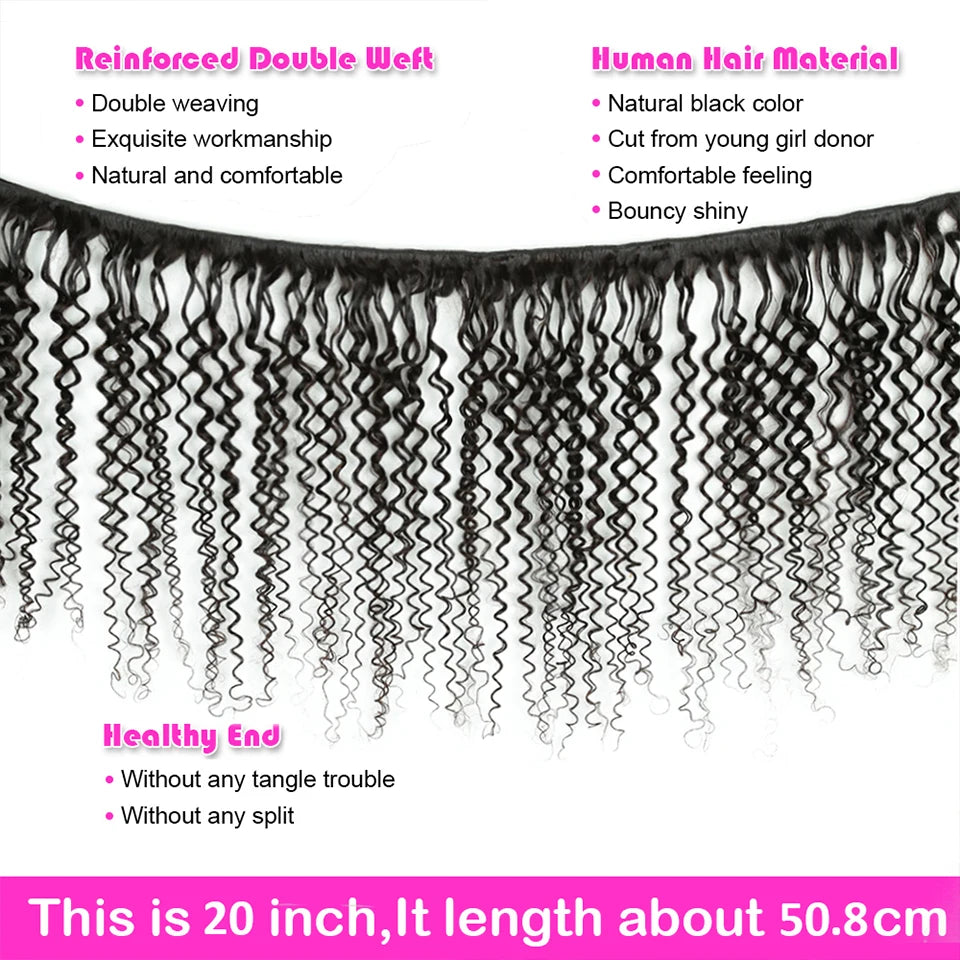 Upermall 3/4 Brazilian Remy Kinky Curly Human Hair Bundles With Closure HD Transparent 4x4 Lace Closure and Weave Extension Soft