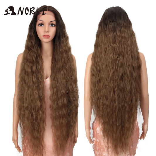 Noble Cosplay Wig Synthetic Lace Part Wig Long Curly 42Inch Cosplay Wig Blonde Ombre Lace Wig for Black Women Synthetic Lace Wig