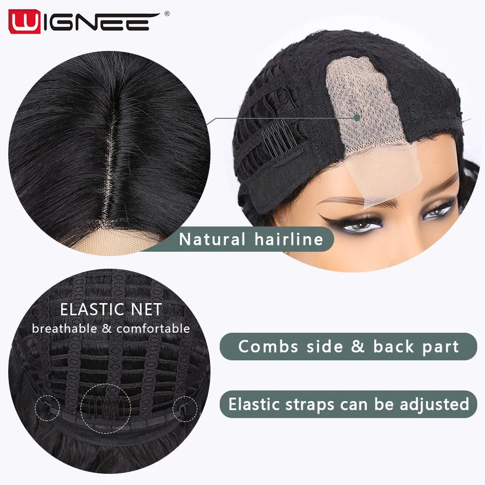 WIGNEE Pixie Short Wigs Synthetic Hair Body Wave Wig Side Part Lace Wig Natural Hair Wigs For Women Black Wig Heat Resistant