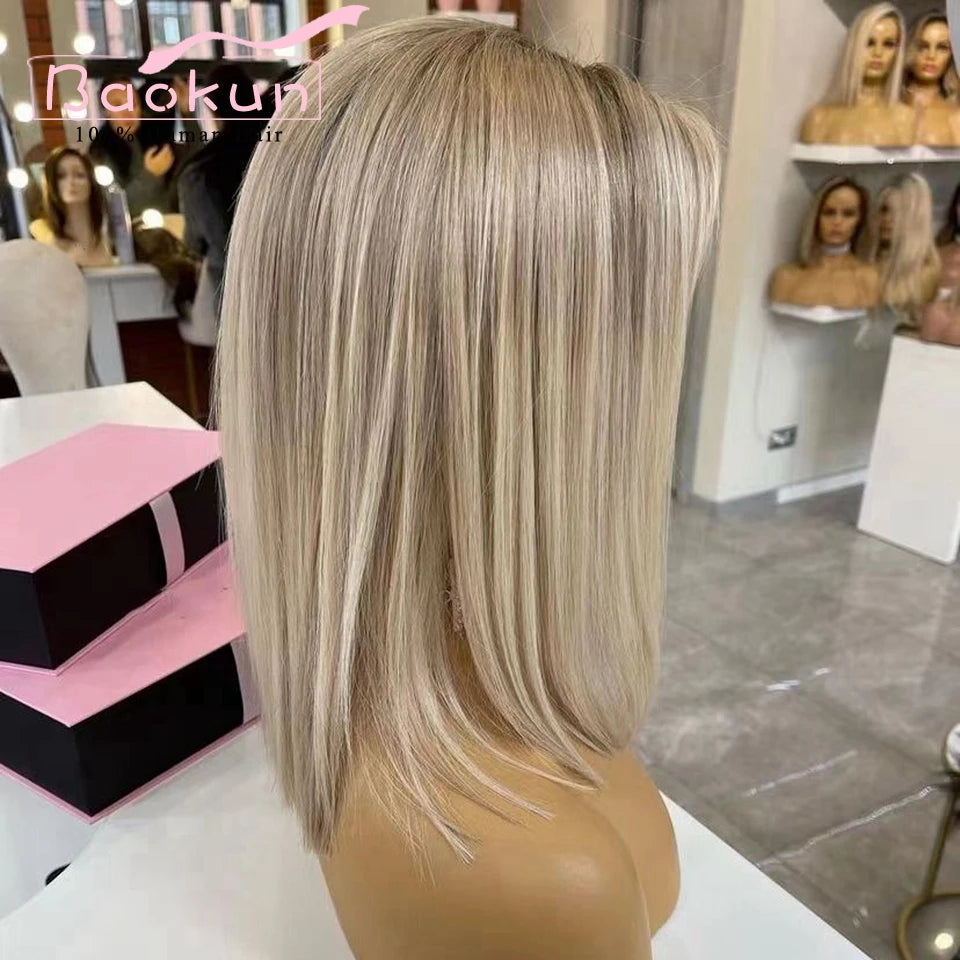 13x4 Short Ash Blonde Lace Front Wig Human Hair 360 Lace Frontal Wig Highlight Bob Straight Lace Front Wigs For Women Human Hair