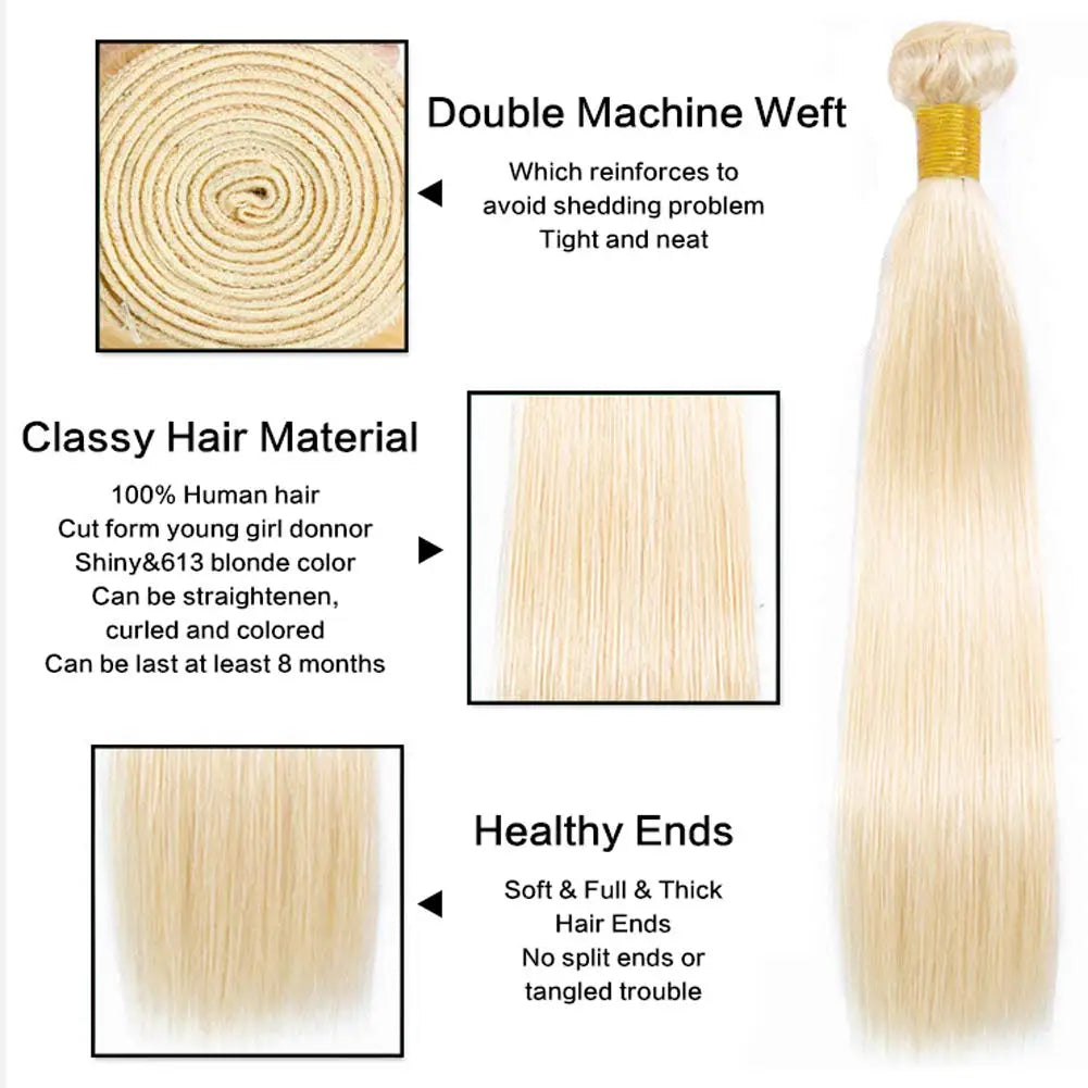 Blonde Human Hair 1 Bundles  Brazilian Straight Hair Bundle Honey Blonde Virgin Bundles Human Hair Extensions Weave 613 Color