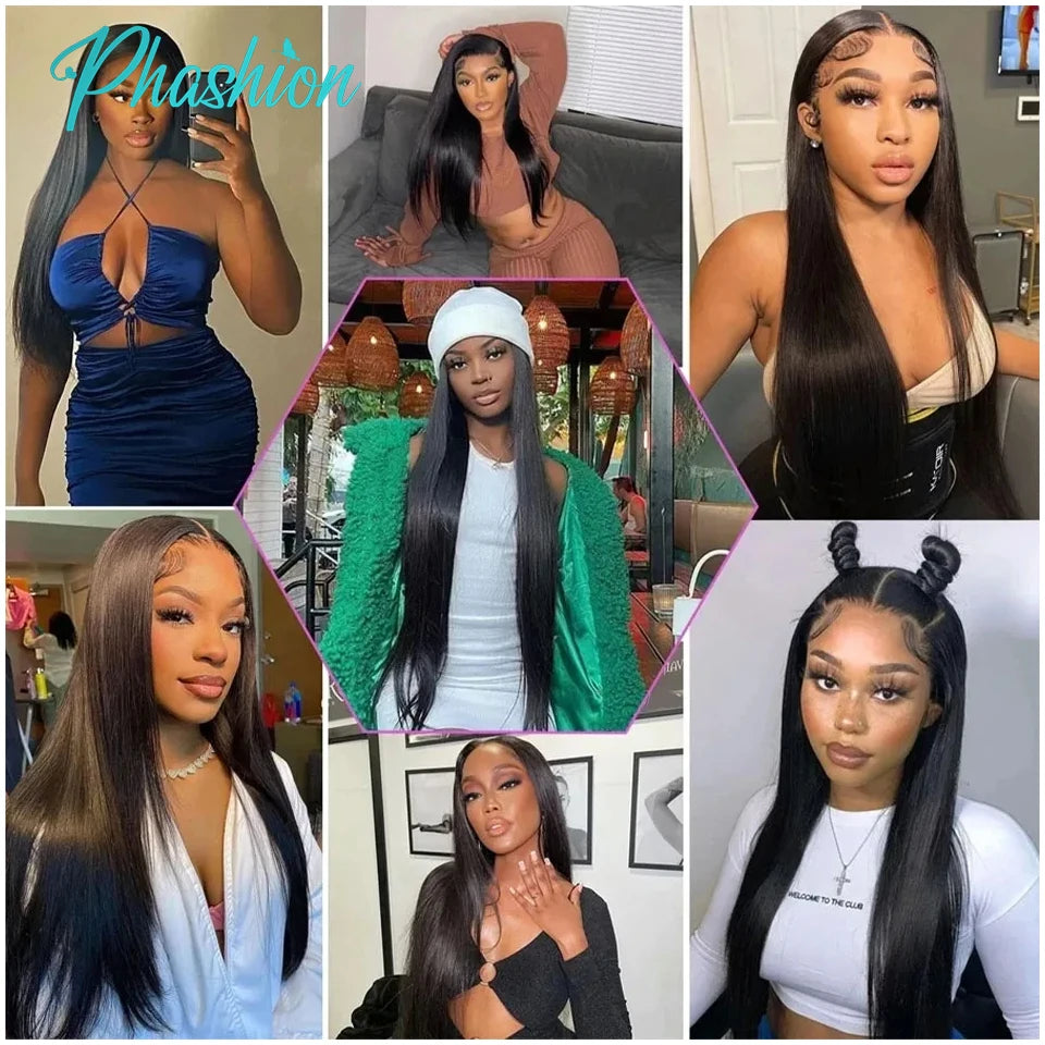 Phashion  HD 13x6 13x4 Lace Frontal Straight Pre Plucked 4X4 5x5 6x6 Swiss Full Closure Only Natural Black 100% Remy Human Hair