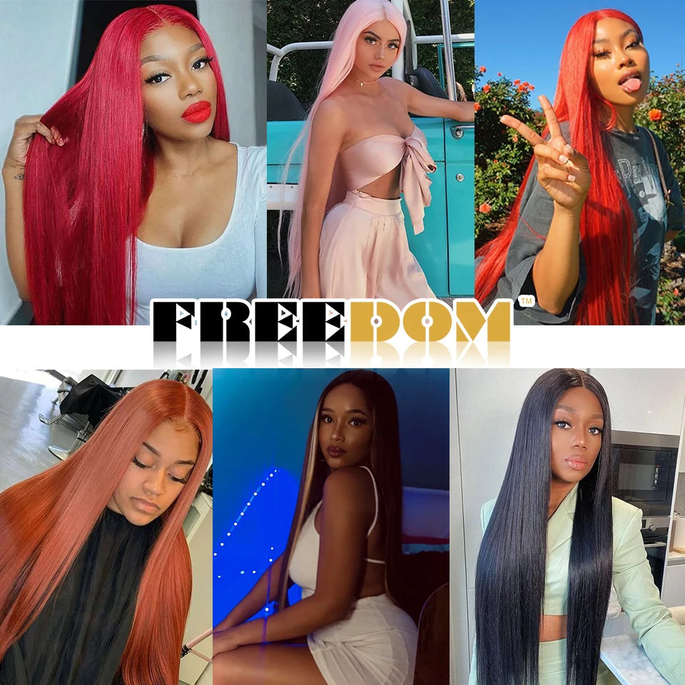 FREEDOM Synthetic Lace Wig 38 Inch Deep Part Long Straight Wig Ombre Pink Cosplay Wigs Synthetic Lace Front Wigs For Black Women