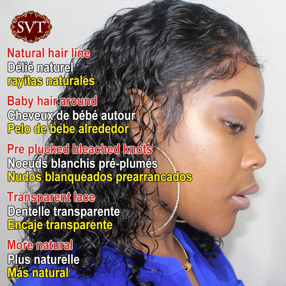 SVT Malaysian Water Wave Bob Wigs 4x4 Lace Closure Human Hair Wigs 180% Density Short Curly Cheap Bob Lace Wig For Black Women