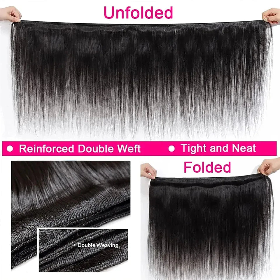 Silk Straight Human Hair Bundles With 13x4 HD Lace Frontal With Extensions Brazilian Weavings 3 Bundles With Closure for Women