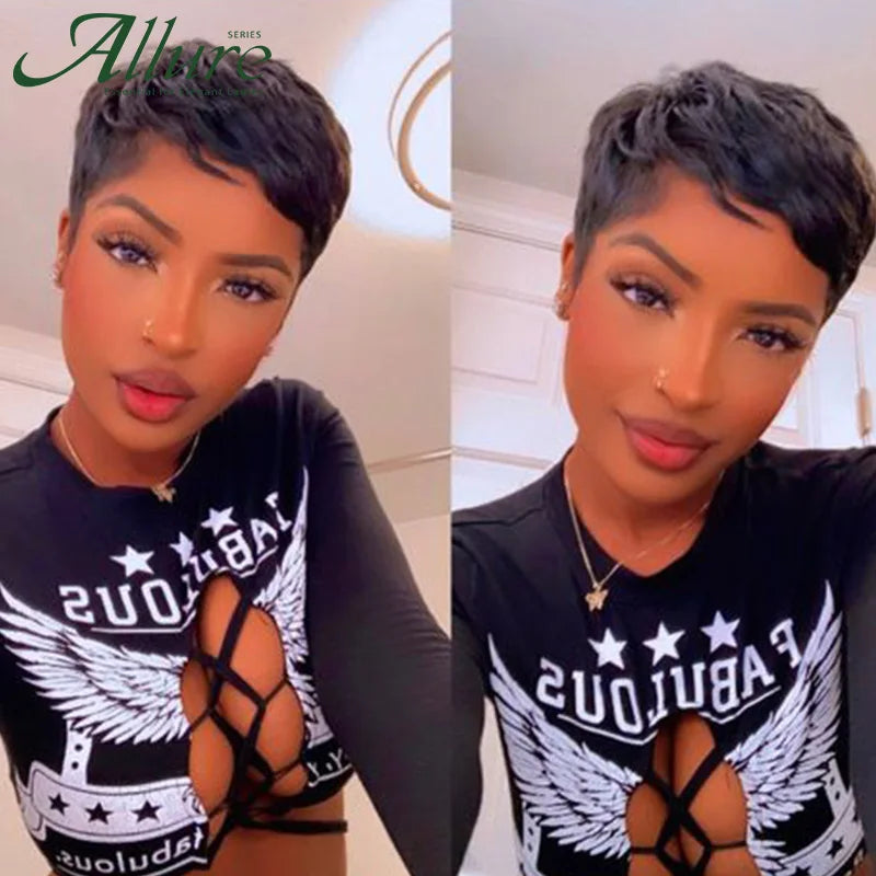 Short Black Pixie Cut Human Hair Wigs Women Colored T Part Lace Wig Cheap Blonde 613 Ombre Brown Brazilian Remy Hair Wig Allure