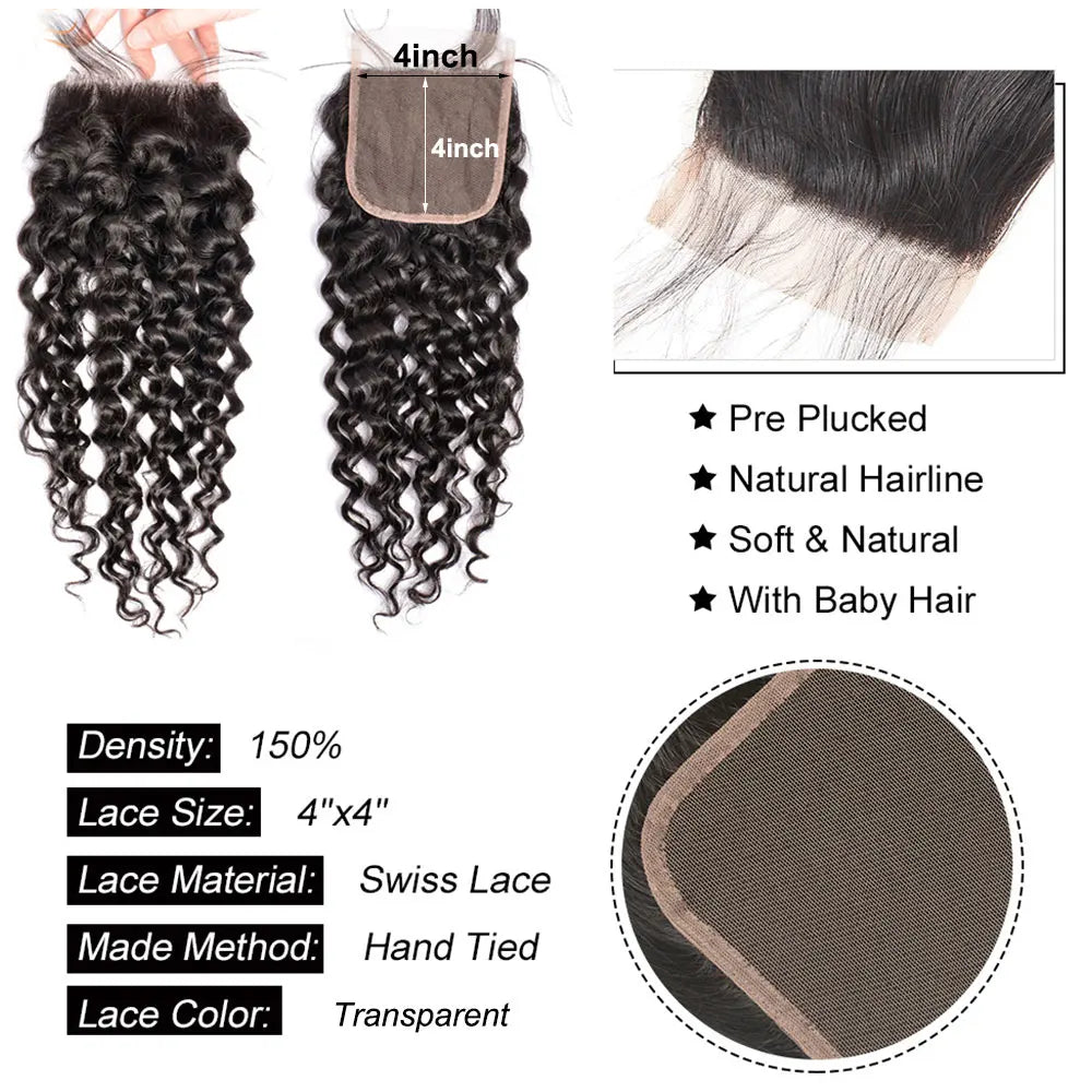 Newmi Water Wave Closure Human Hair 4x4 5x5 6x6 Lace Closure Water Wave 13x4 13x6  Lace Frontal Extensions Pre Plucked