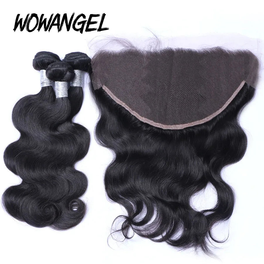 30 32inch Body Wave Human Hair Bundles with 13x6 HD Lace Frontal with Bundles Brazilian Remy Hair Melt Skins Hair Extensions