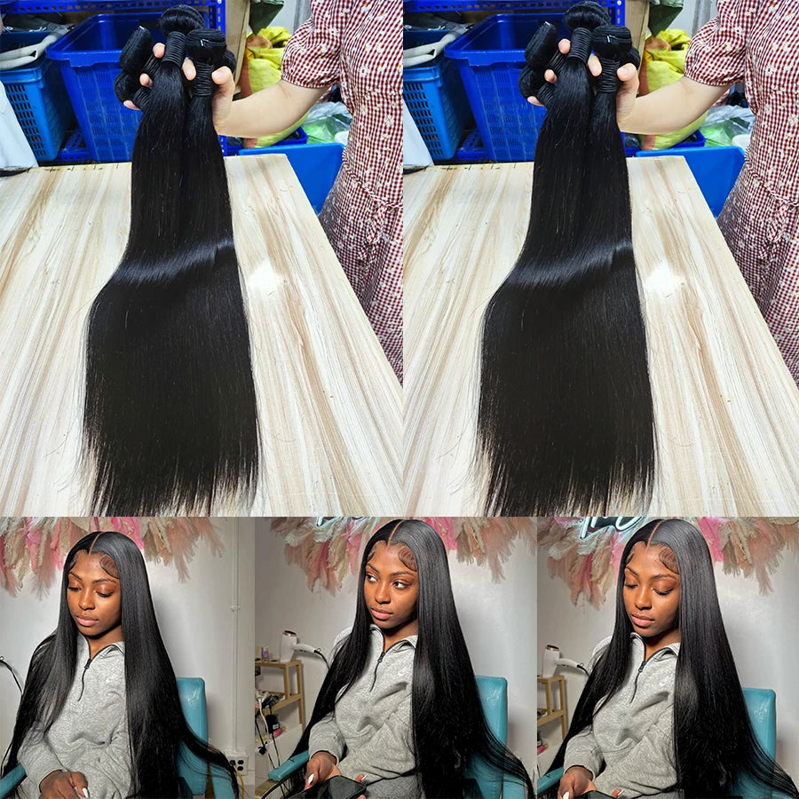 26 26 26 Inch Straight Human Hair Bundles Brazilian Weave 100% Human Hair Extension Natural Black Color Thick Ends Straight Human Hair Bundles 2-5 Days Fast Delivery On Sale Free Shipping