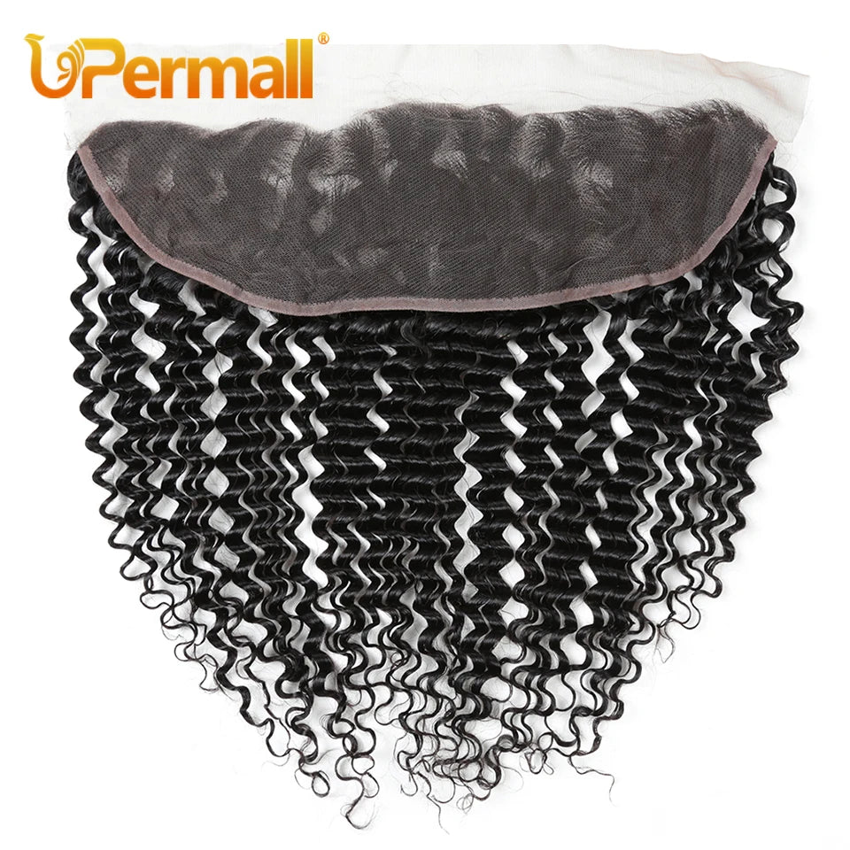 Upermall Deep Wave HD Transparent 13x4 Lace Frontal & Swiss 4×4 Closure Brazilian Remy Human Hair Pre Plucked Can Be Bleached
