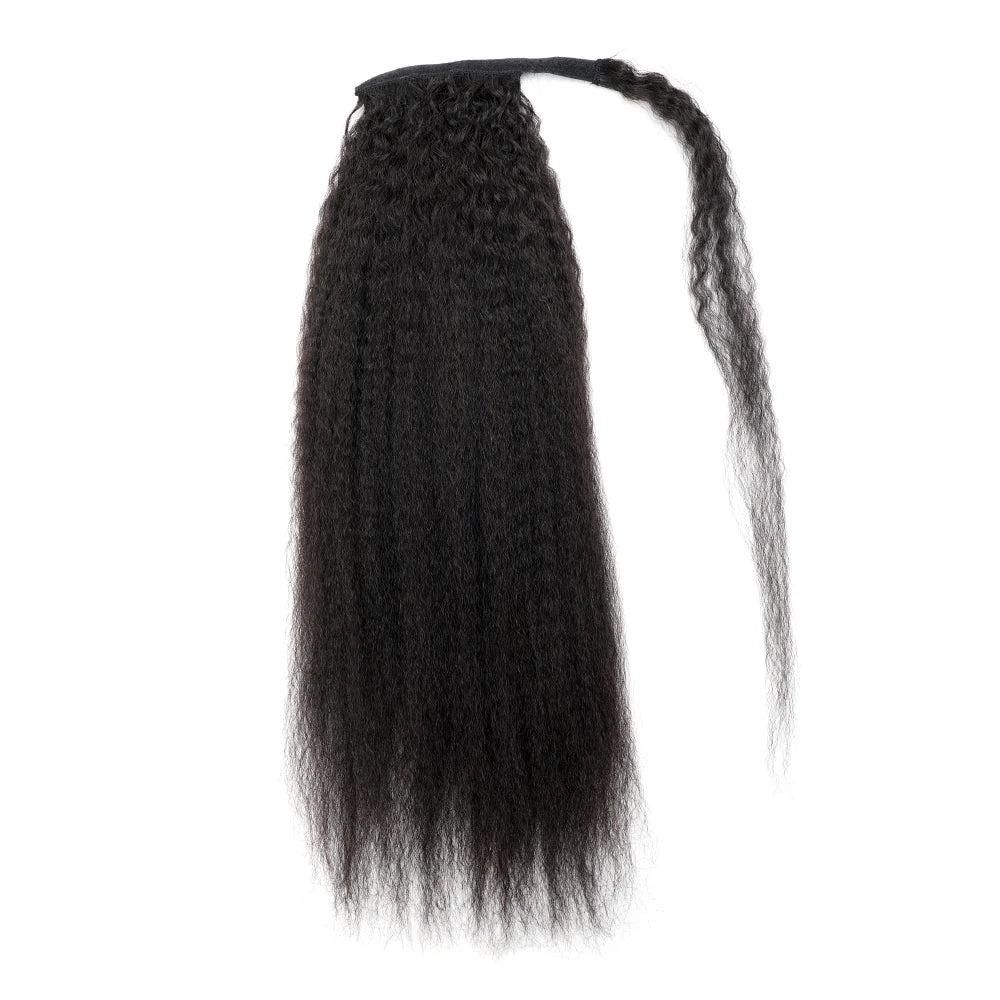 Kinky Straight Ponytail Human Hair Extension 65g/100g/145g Wrap Around Clip In Ponytail Natural Black Remy Indian Yaki Hair