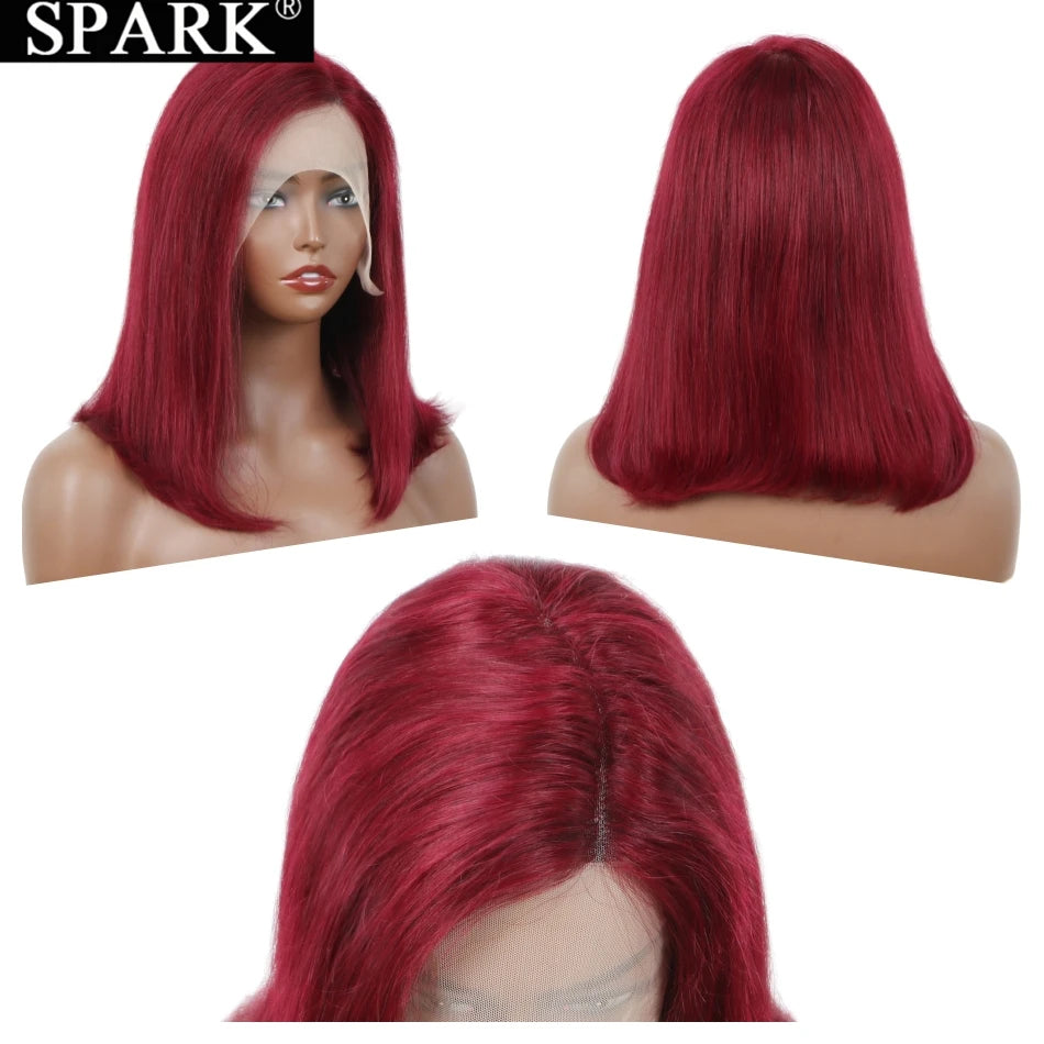 Spark Short Straight Bob Wig 99J Colored Bob Peruvian Human Hair Side Part Lace Frontal Natural Black1B Transparent Lace Bob Wig