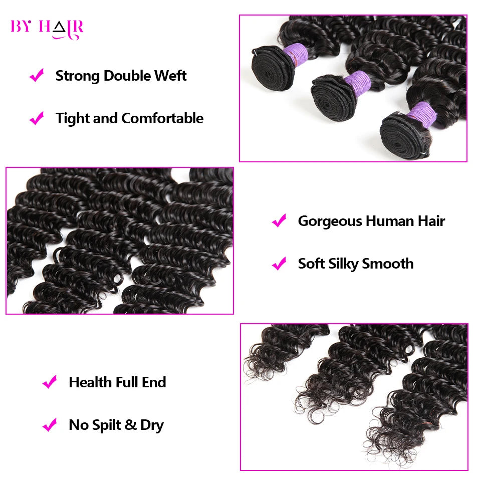 Deep Wave Bundles 100% Human Hair 28 30 32 Inch Brazilian Remy Weave Hair Extensions For Women Raw Hair Weave 3/4 Bundles Deal