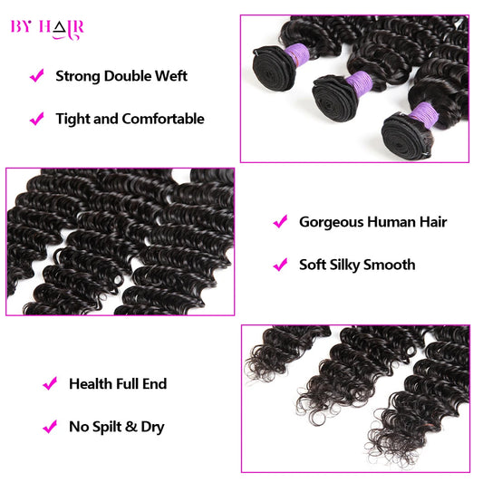 Deep Wave Bundles 100% Human Hair 28 30 32 Inch Brazilian Remy Weave Hair Extensions For Women Raw Hair Weave 3/4 Bundles Deal