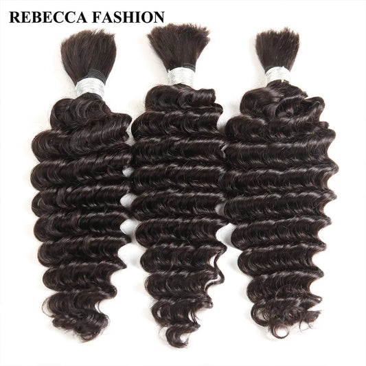 Rebecca 3 Bundles Human Braiding Hair Bulk Hair For Braiding Remy Indian Deep Wave Hair Wave Bulk Extensions Free Shipping