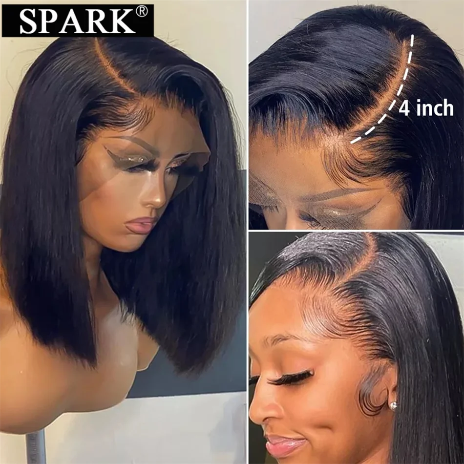Spark Short Straight Bob Wig 99J Colored Bob Peruvian Human Hair Side Part Lace Frontal Natural Black1B Transparent Lace Bob Wig