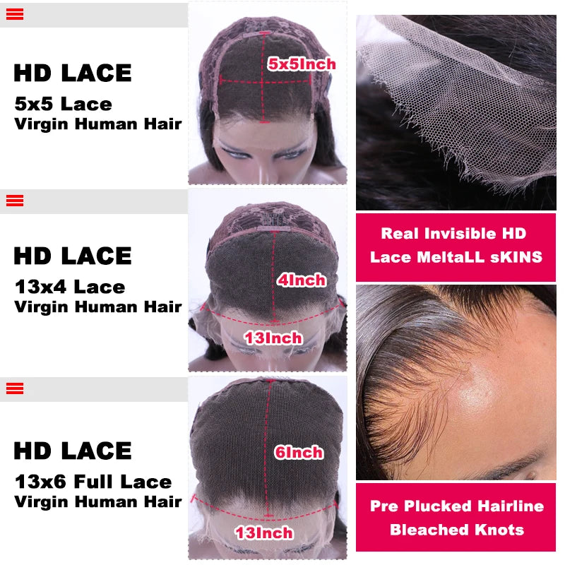 Real HD Lace Wig Body Wave Melt Skin Lace Pre Plucked Raw Human Hair 13x4 13x6 5x5 6x6 7x7 Lace Closure Frontal Wig Queen Hair