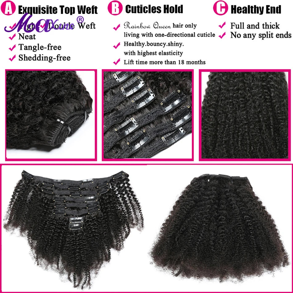 Maxine Curly Clip In Hair Extensions Human Natural Black Hair Full Head Sets 4A 4B Afro Kinky Curly Clip Ins Human Hair Bundles