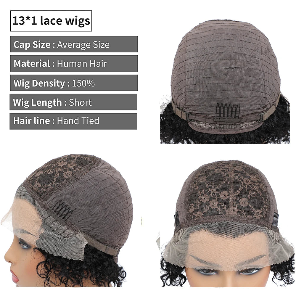 Short Pixie Cut Lace Wig Ombre Blonde Curly Human Hair Wigs 13X1 Water Wave Remy Hair Lace Bob Wig For Black Women Brazilian Wig