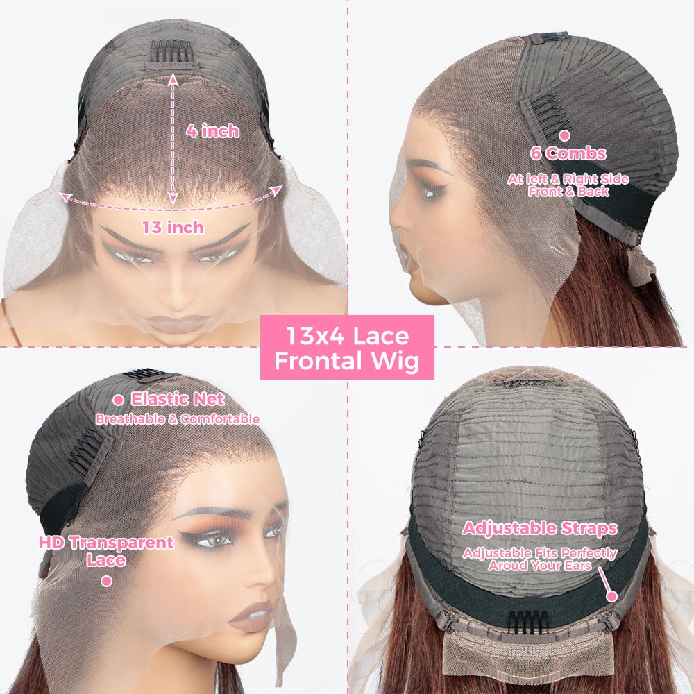 Chocolate Brown Straight 13X4 Lace Front Wig 180Density 4X4 Lace Wig Lace Frontal Wig Colored Human Hair Wig Brazilian Remy hair