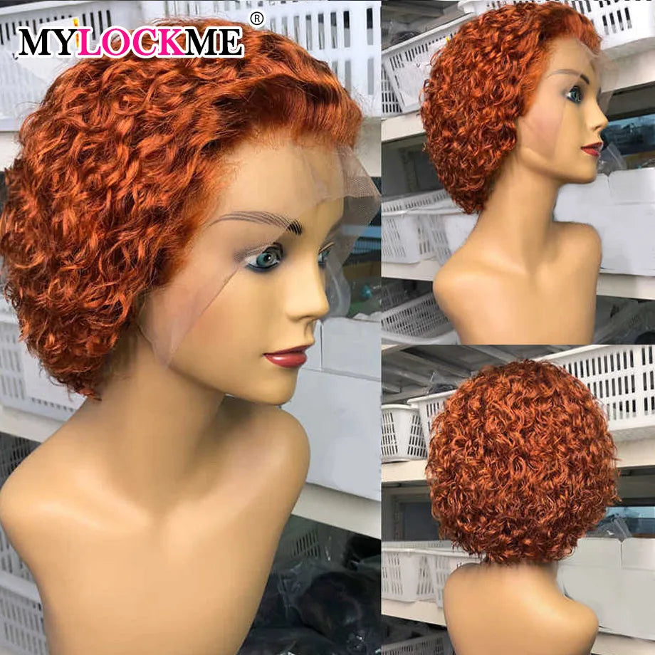 Short Wigs Human Hair Curly Human Hair Wigs 99j Cheap Pixie Cut Wig 13X1 Transparent Lace Wig Preplucked Hairline Wigs For Women