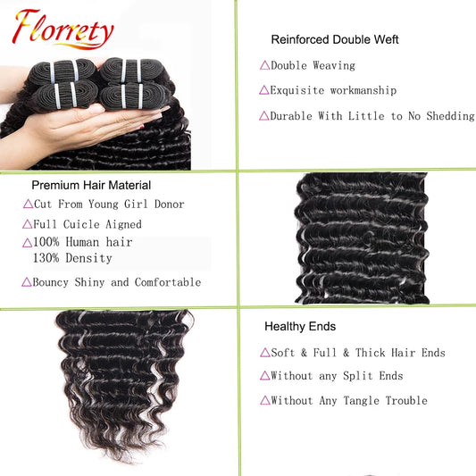 Deep Wave Hair Bundles Deep Curly Hair 1/3/4 Bundles On Sale Brazilian Human Hair Bundles Natural Black Hair Weave Extensions