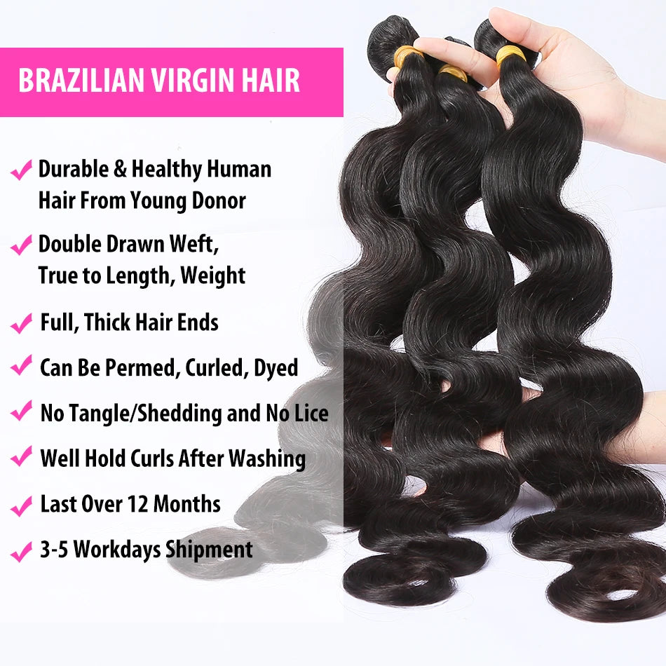 30 32 Inch Human Hair Bundles Weave Brazilian Hair Bundles Loose Body Wave 3 4 Bundles Virgin Raw Remy Hair Extensions For women