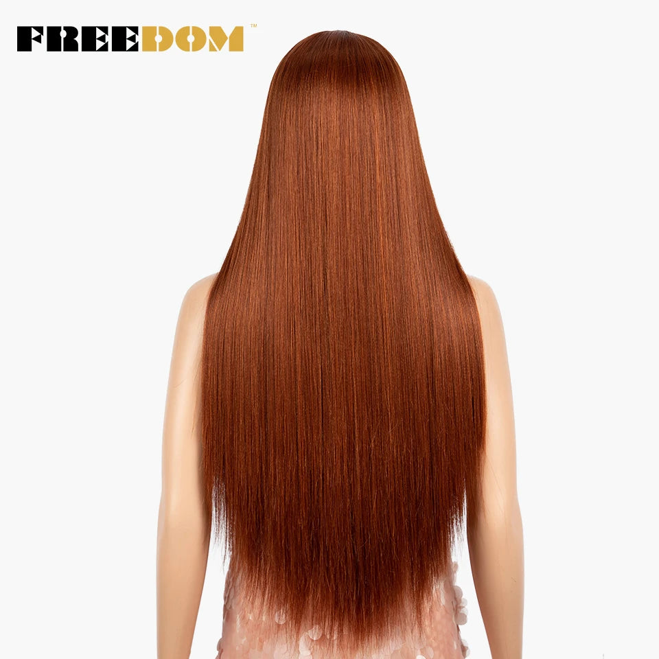 FREEDOM Synthetic Lace Wig 30 Inch Long Straight Wigs Soft Rainbow Colorful Blue Blonde Ginger Wigs For Black Women Cosplay Wig
