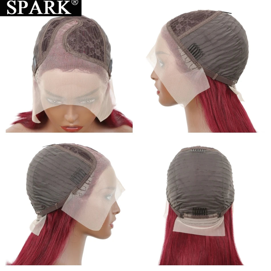 Spark Short Straight Bob Wig 99J Colored Bob Peruvian Human Hair Side Part Lace Frontal Natural Black1B Transparent Lace Bob Wig