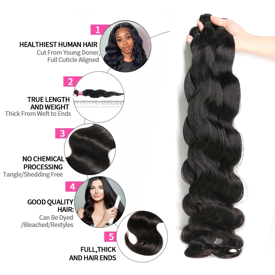 30 32 Inch Human Hair Bundles Weave Brazilian Hair Bundles Loose Body Wave 3 4 Bundles Virgin Raw Remy Hair Extensions For women