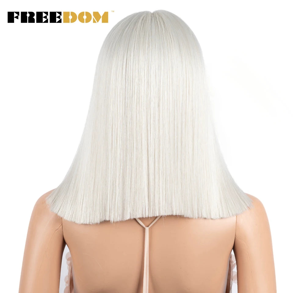 FREEDOM Synthetic Lace Wig Short Bob Straight Middle Part Lace Wigs Blue White Pink Purple Ombre Color Cosplay Wigs For Wome