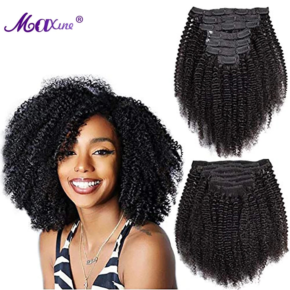 Maxine Curly Clip In Hair Extensions Human Natural Black Hair Full Head Sets 4A 4B Afro Kinky Curly Clip Ins Human Hair Bundles