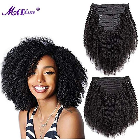 Maxine Curly Clip In Hair Extensions Human Natural Black Hair Full Head Sets 4A 4B Afro Kinky Curly Clip Ins Human Hair Bundles