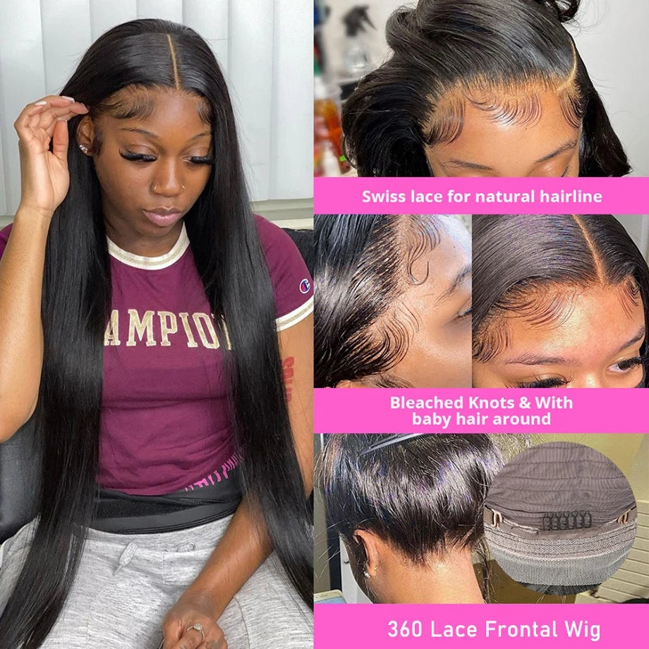 360 Full Lace Wig Human Hair Pre Plucked 30 32 Inch Straight Lace Front Wig For Women Brazilian 4x4 13x4 13x6Hd Lace Frontal Wig