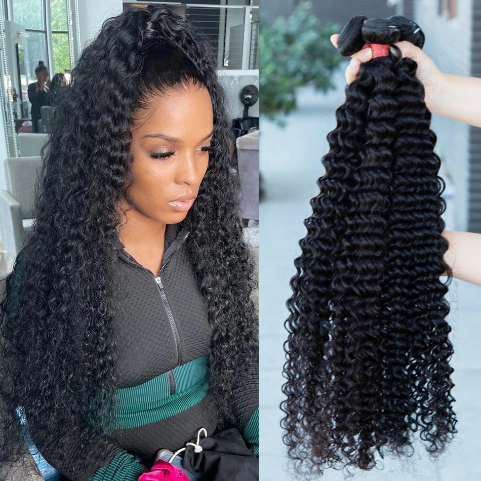 Human Hair Bundles Deep Wave Brazilian Hair Weave Bundles Water Raw Curly Bundle Remy Virgin Extension 3 4 Bundles 28 30 32 Inch