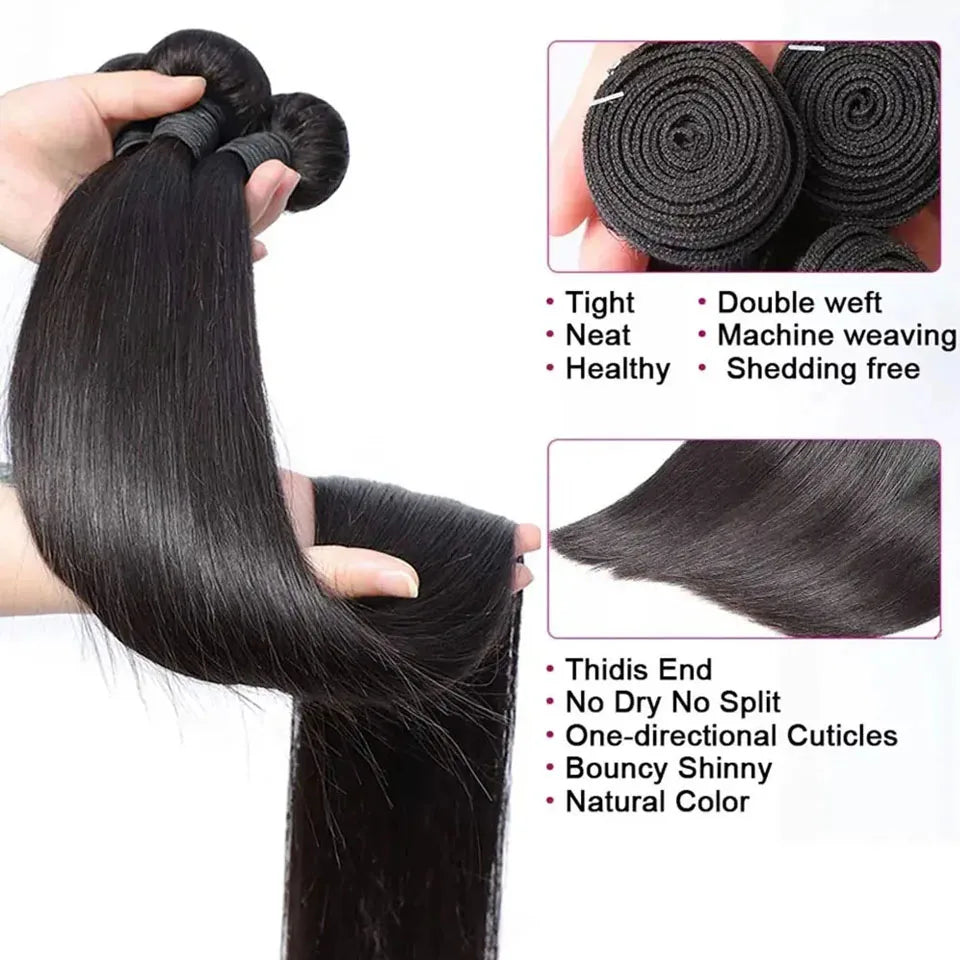 Silk Straight Human Hair Bundles With 13x4 HD Lace Frontal With Extensions Brazilian Weavings 3 Bundles With Closure for Women