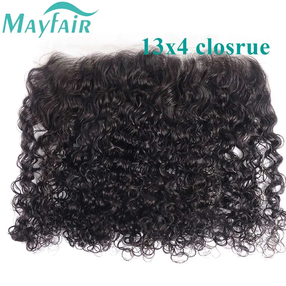 Curly Transparent Lace Frontal 13*4 Remy Human Hair Extension  Pre Plucked Bleached Knots Lace Frontal Closure Water  Wave Curly
