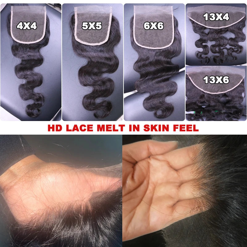 Real HD Lace 13x6 13x4 Frontal 4x4 5x5 6x6 7x7 Closure Body Wave / Straight Pre Plucked Small Knots Human Raw Hair Queen Hair