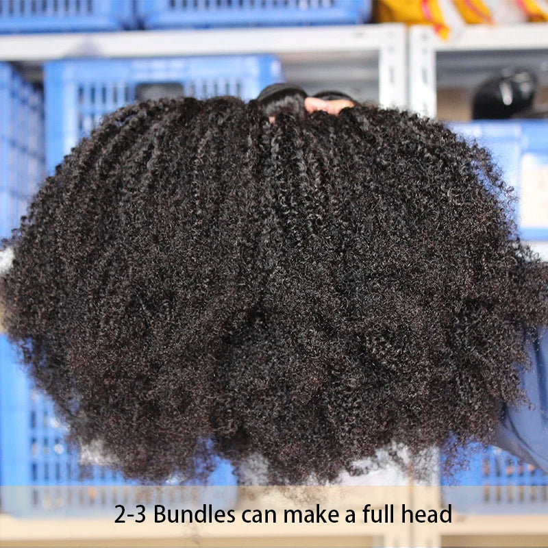 Mongolian Afro Kinky Curly Hair Bundles Natural Raw Human Hair Bundles With Closure 4B 4C Extension Weave Weft Hair For Blacks